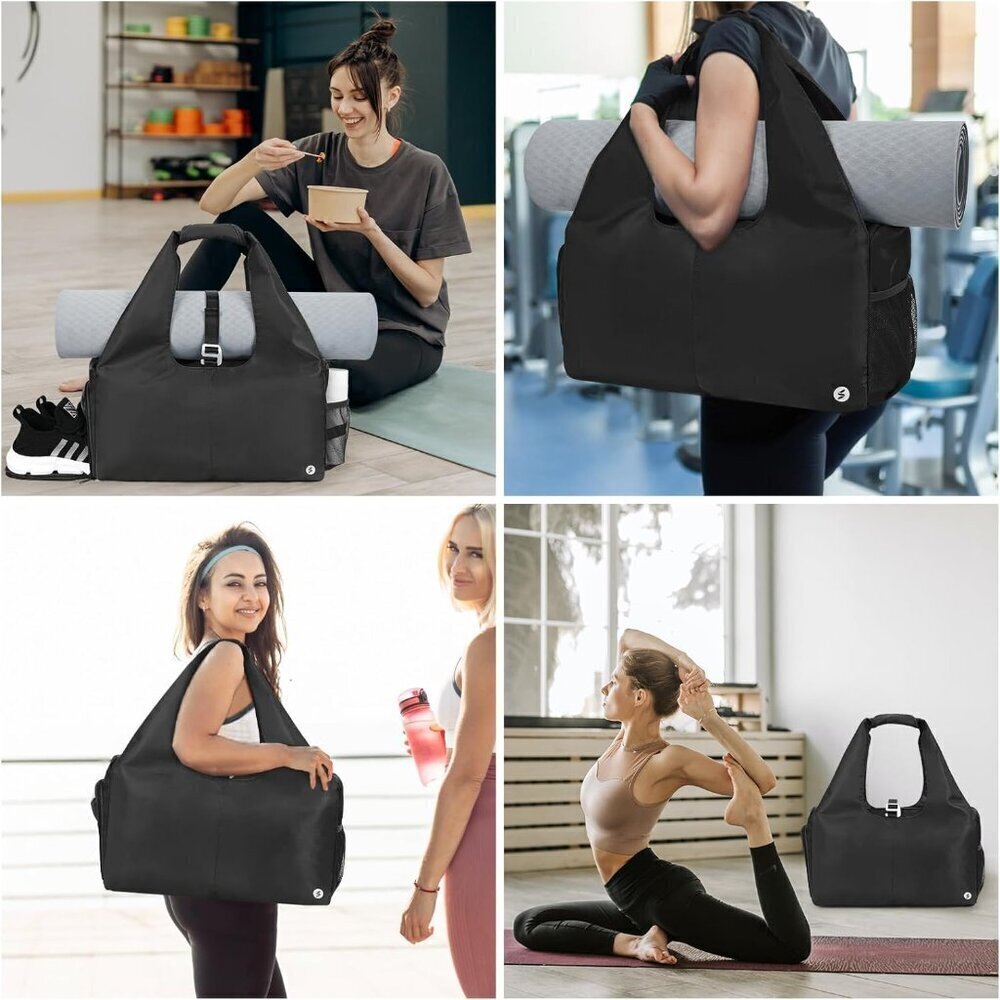 Gym Bag for Women, Yoga Tote with Shoe Compartment & Wet Pocket Black - Picture 6 of 6